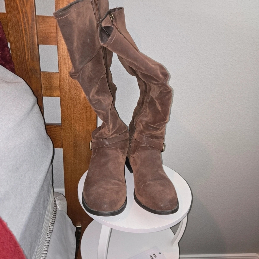 Brown Suede Knee-High Boots
